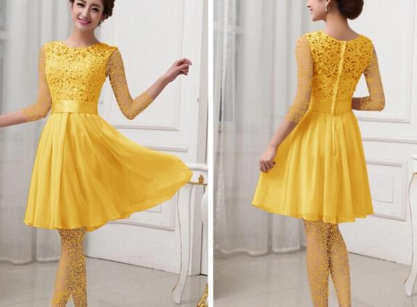 عکس لباس مجلسی زنانه زرد رنگ