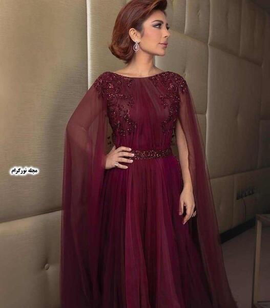عکس لباس مجلسی بلند پوشیده زرشکی