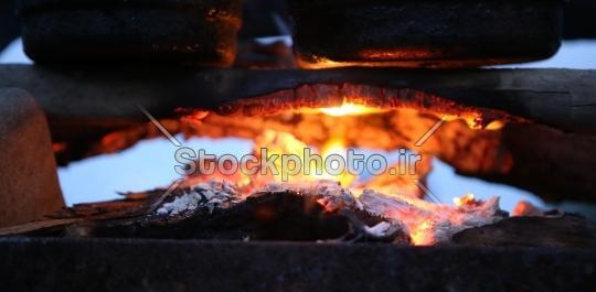 عکس چای روی آتیش