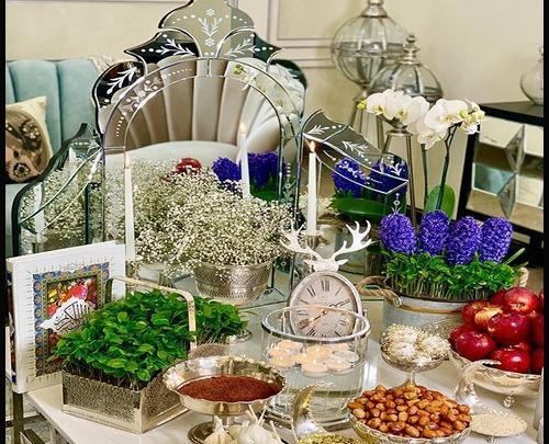 عکس ایده سفره هفت سین با تنه درخت