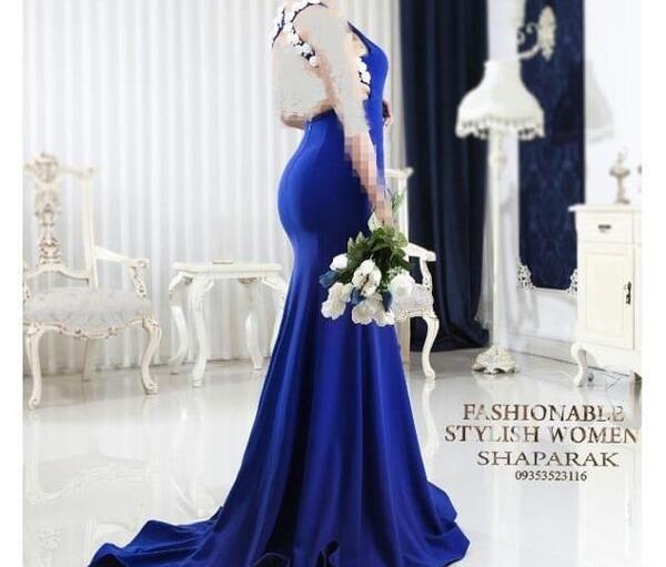 عکس لباس مجلسی زنانه آبی کاربنی