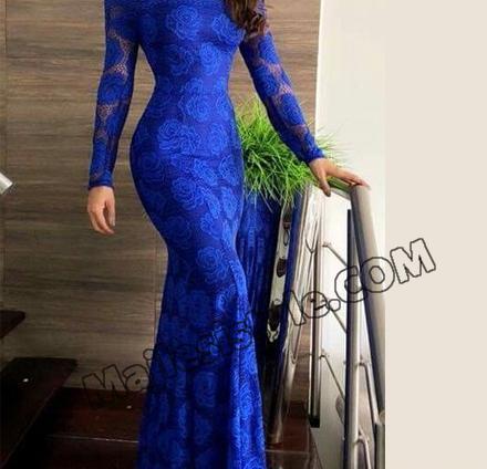 عکس لباس مجلسی زنانه آبی کاربنی