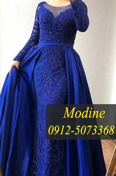 عکس لباس مجلسی زنانه آبی کاربنی