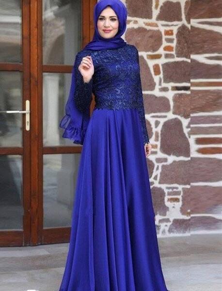عکس لباس مجلسی زنانه آبی کاربنی