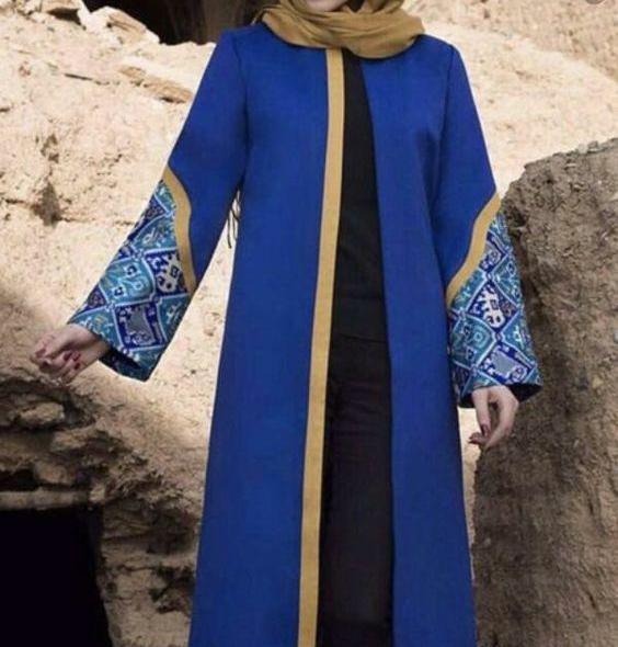 عکس مانتو بلند رنگ ابی کاربنی