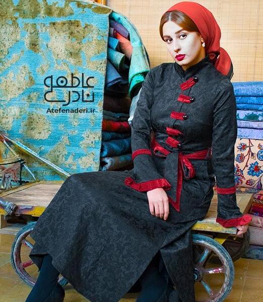 عکس مدل مانتو ژاکارد مشکی طرح دار
