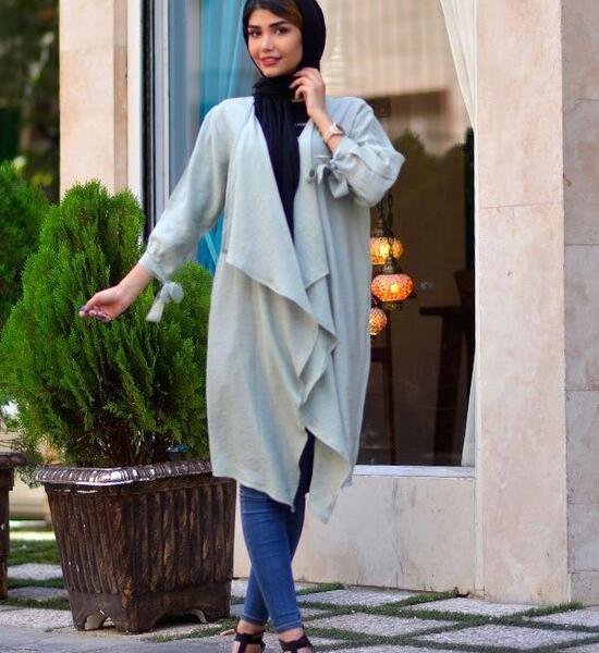 عکس مدل مانتو جلو باز یقه دراپه
