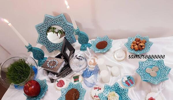 عکس ایده سفره هفت سین با شراب خوری