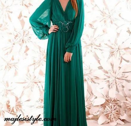 عکس لباس مجلسی بلند با حریر ساده
