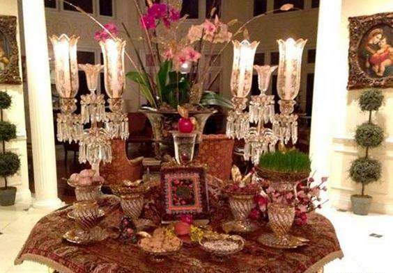 عکس ایده سفره هفت سین با ظروف مسی