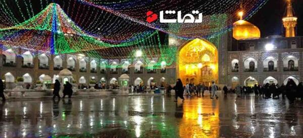 عکس حرم امام رضا در شب بارانی