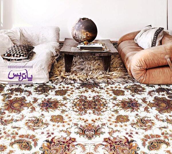 عکس فرش سفید طلایی