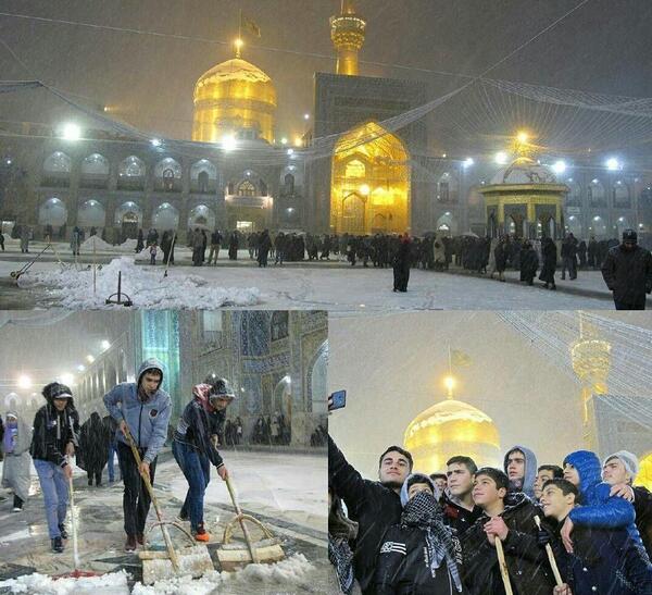 عکس حرم امام رضا در روز برفی