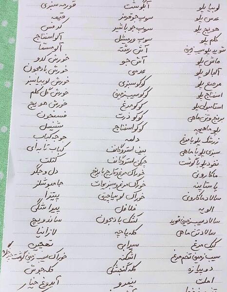 عکس ایده لیست غذا