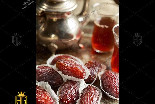 عکس چای و خرما