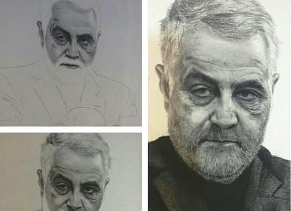عکس سیاه قلم سردار سلیمانی