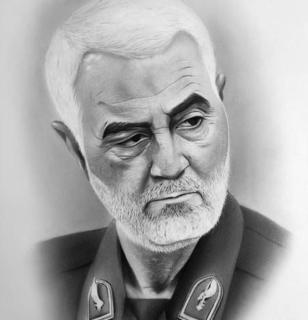 عکس سیاه قلم سردار سلیمانی