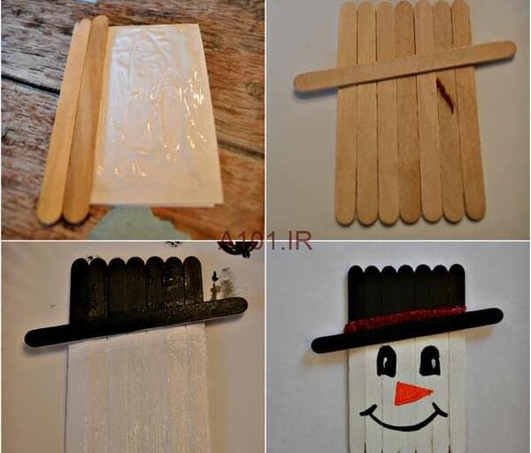عکس آدم برفی با چوب بستنی