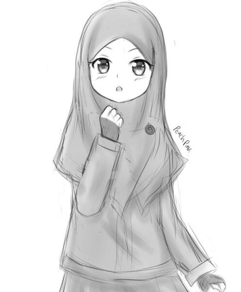 عکس نقاشی دختر با حجاب ساده