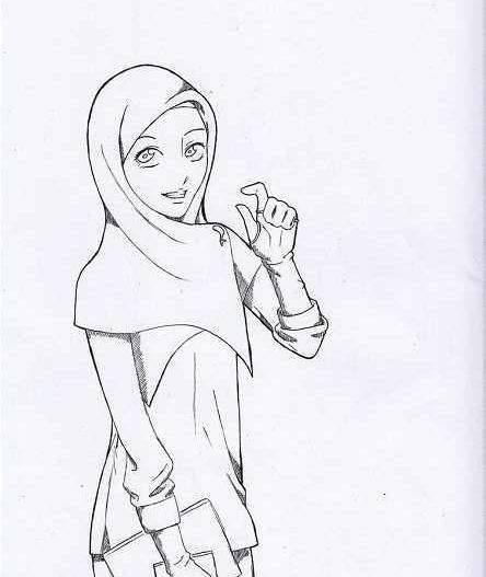 عکس نقاشی دختر با حجاب ساده