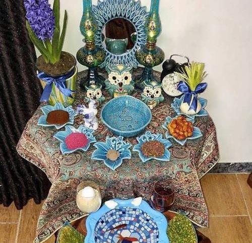 عکس سفره هفت سین با ظرف سفالی