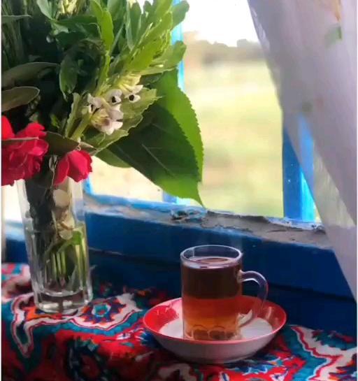 عکس چای پشت پنجره